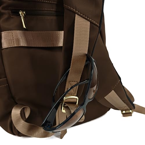 M-ioi-M Medium Backpack Purse for Women, Fashion Nylon Daypack with Gold Hardware, Lightweight Water-Resistant Rucksack for College, Work, Travel, Everyday Use, Fits 13–14" Laptop(Walnut Brown,Medium) - color: Walnut Brown,medium