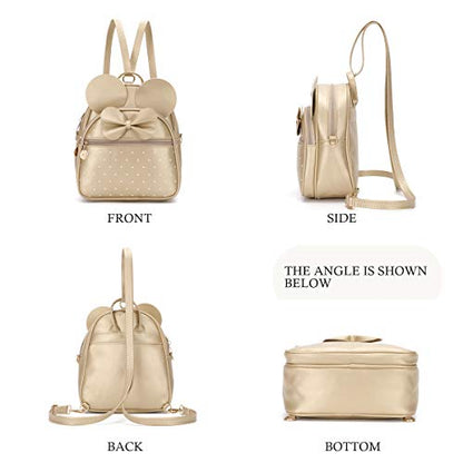 KL928 Girls Mini Backpack Bowknot Polka Dot Cute Small Daypacks Convertible Shoulder Bag Purse for Women - color: Gold