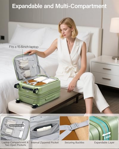 Hanke 20 Inch Expandable Carry On Luggage Airline Approved Top Opening Hard Shell Suitcases with Wheels Lightweight Travel Luggage Carry On Suitcase for Woman Men-Bamboo Green - color: Bamboo Green, size: 20 Inch Expandable