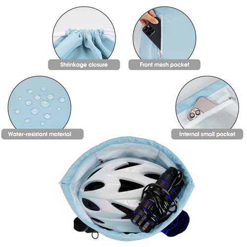 WANDF Drawstring Backpack Sports Gym Sackpack with Mesh Pockets Water Resistant String Bag for Women Men(Light Blue) - color: Light Blue