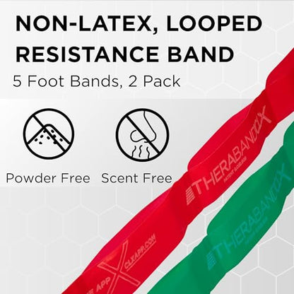 THERABAND CLX Resistance Band with Loops, Fitness Band for Home Exercise and Workouts - color: Red/Green - Medium/Heavy