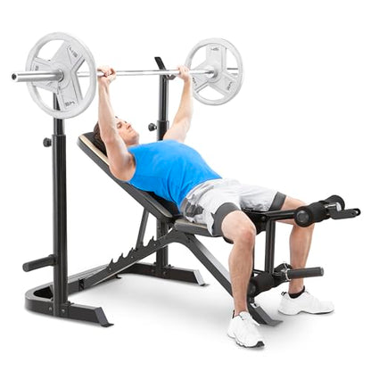 Marcy Olympic Workout Bench for Home Gym Strength Training Equipment with Preacher Curl Pad and Weight Rack Storage, White/Black - style: Two-piece