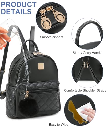 Barsine Girls Fashion Mini Backpack Purse Small Cute Plaid Leather Women Backpacks Little Bag (Black) - color: Black