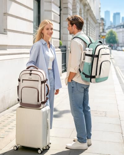 LOVEVOOK 40L Carry On Travel Backpack for Women Men Flight Approved - color: Beige-black-sage Green, size: 40l-17.3 Inch-3pcs Standard