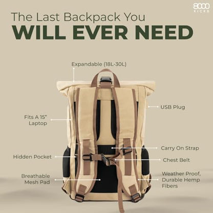 8000Kicks Everyday Hemp Backpack - Lightweight and Weatherproof Backpack for Work and Travel with Anti-theft pocket and Spacious Interior (Black and Red) - color: Beige and Red