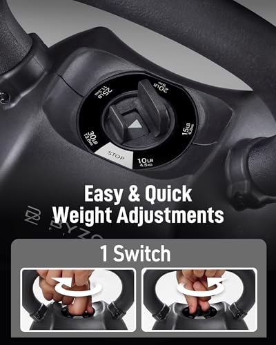 BYZOOM FITNESS Pure Series Adjustable Kettlebell 30/40/50LB - 5-IN-1 Weight Change, Patented Quick-Change Machenism, Ergonomic Curved Handle for Home Gym, Strength Training, HIIT, White OR Black - color: 30LB Black