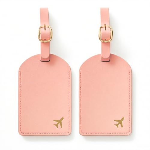 Luggage Tags for Suitcases, PU Leather Travel Tags for Luggage. (Warm Nude) - color: Pink