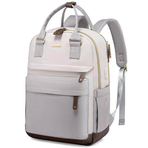 LOVEVOOK Travel Laptop Backpack Women, 15.6 Inch Anti-theft Laptop Bag with USB Port, Fashion Waterproof Computer Backpacks Teacher Nurse Backpack Purse for College School Work - color: Beige-grey, size: 15.6 Inch