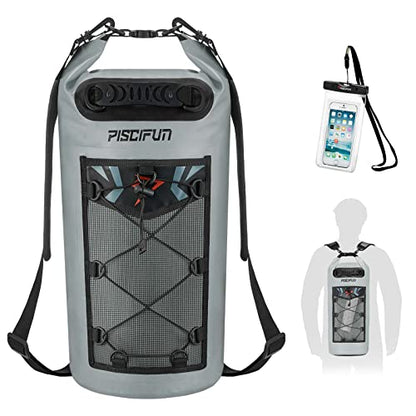 Piscifun Dry Bag, Waterproof Floating Backpack 10L/20L/30L/40L with Waterproof Phone Case for Boating, Kayaking, Fishing - color: Grey, style: 30l