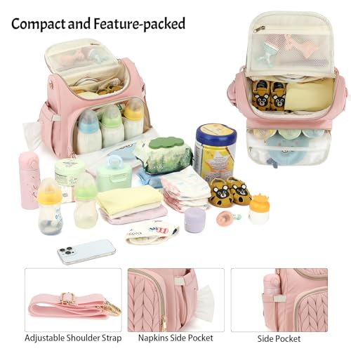 Small Diaper Bag Backpack Quilted Mini Baby Crossbody Diaper Bag Tote for Mom and Baby Girls Boys (Pink) - color: Pink
