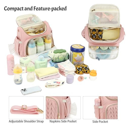 Small Diaper Bag Backpack Quilted Mini Baby Crossbody Diaper Bag Tote for Mom and Baby Girls Boys (Pink) - color: Pink