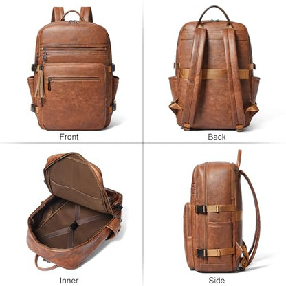 Shrrie Laptop Backpack for Women,Vegan Leather Backpack Work Computer Backpacks fits 16" Laptop,Water Resistant Teacher Nurse Casual Daypack for Weekender Camping Travel,Two-toned Brown - color: Two-toned Brown