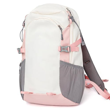 Small Hiking Backpack with Chest Strap for Women, 20L Lightweight Waterproof Travel Backpack with Padded Straps, Durable Cute Casual Hiking Daypack for Traveling Camping, Pink - color: White+pink