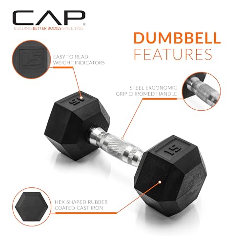 CAP Rubber Coated Hex Dumbbell Set with Storage Rack | 100–210 lb Options, Space-Saving Vertical Compact Storage for Home Gym Strength Training - size: 210 lb - Set - Silver Rack, style: Chrome Handles