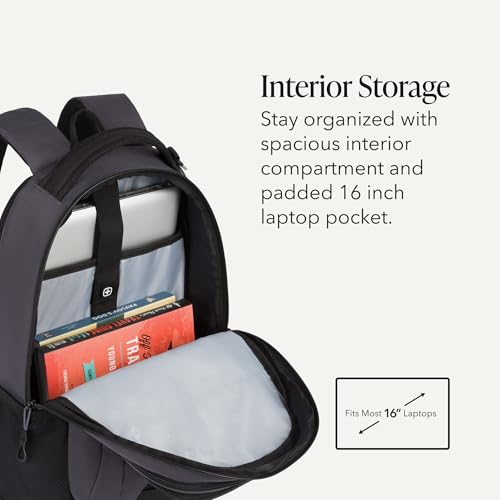 SWISSGEAR Cecil 18-Inch Laptop Backpack Fits 16-Inch Laptop, Travel Daypack with Organizer Pockets, Water Bottle Holders & Padded Straps – Dark Grey/Black - color: Dark Grey/Black