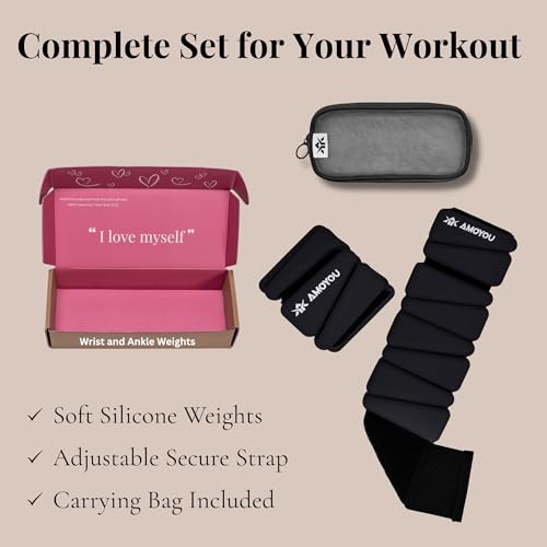 AMOYOU Wrist & Ankle Weights for Women – 2 lb Ankle Weights (Set of 2, 1 lb Each) | Arm Weights for Women | Leg Weights for Walking, Yoga, Cardio & Strength Training - color: Black
