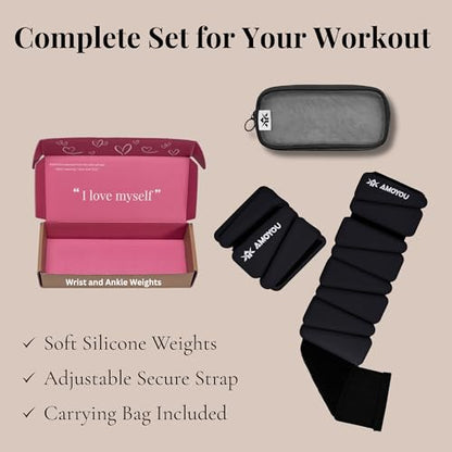 AMOYOU Wrist & Ankle Weights for Women – 2 lb Ankle Weights (Set of 2, 1 lb Each) | Arm Weights for Women | Leg Weights for Walking, Yoga, Cardio & Strength Training - color: Black