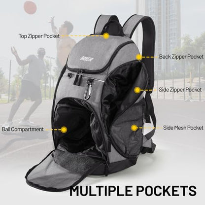 MIER Gym Backpack 40L Basketball Backpack with Ball Compartment & Shoes Storage Multi-Functional Sports Soccer Bag Large Equipment Back Pack Volleyball Backpacks for Men Women - color: Gray