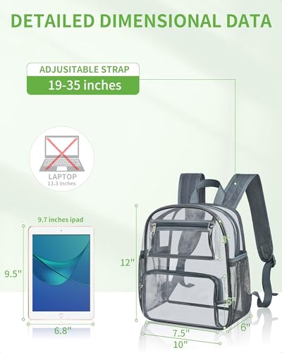 MAY TREE Clear Backpack Stadium Approved for Women and Men, Clear Bag for Stadium Events Concert Sporting Festival, Grey - color: Grey-1, style: 2 Front Pocket-1