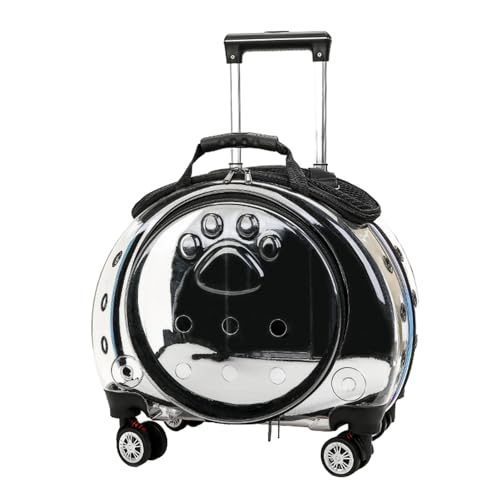 Cat Carrier with Wheels,Transparent Bubble Cat Carrier Pet Trolley Case Pet Backpack for Kitty Small Dog[Clear Ventilation Holes Silent Wheels] Pet Carrier for Hiking Travel Fast Arroval from USA Bla - color: Black
