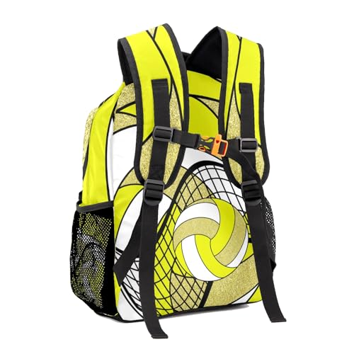 Volleyball Yellow Gold Multifuction Waterproof Backpack with Name Custom Shoulders Bookbag for Birthday Holiday Gift - color: Volleyball Yellow Gold