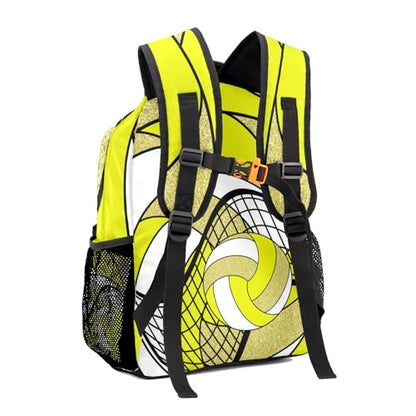 Volleyball Yellow Gold Multifuction Waterproof Backpack with Name Custom Shoulders Bookbag for Birthday Holiday Gift - color: Volleyball Yellow Gold