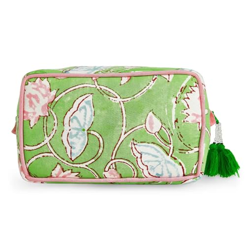 Huar Travel Makeup Bag- Large Capacity Cosmetic Bags for Women - Water Resistance Lining Portable Pouch & Open Toiletry Bag - Perfect Girls Makeup Organizer for Travel Essentials (Lime & Pink Floral) - color: Lime & Pink Floral