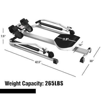GYMAX Rowing Machines for Home, Hydraulic Rower with LCD Monitor, Adjustable Resistance up to 110LBS & Large Cushioned Seat, 265LBS Quiet Rowing Machine for Aerobic Workout Exercise Fitness
