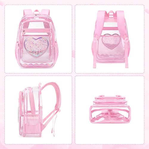Clear Backpack, Heavy Duty Thick TPU Clear Bookbag, Transparent Bookbag Stadium Events, See Through Large Ergonomic Backpack for School Kids Girls Women Travel Security College Concert, Pink - color: Pink