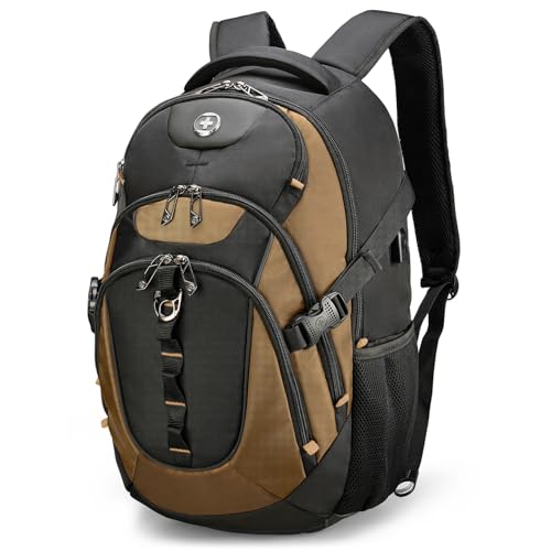 Swissdigital Design Laptop Backpack, Travel Backpack with USB Charging Port Fits 15.6 inches Computer, 31L College School Bookbag for Men,Tan/Black | SD803-34 - color: Tan/Black