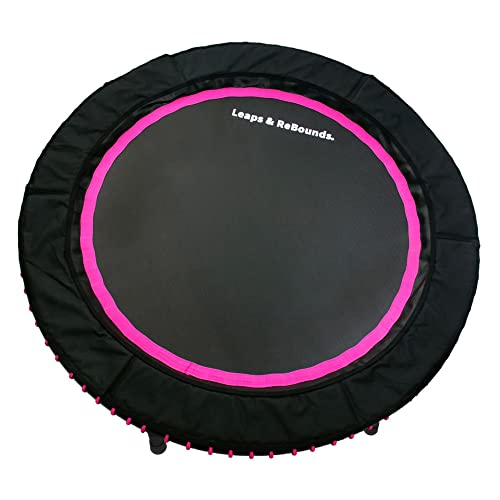 LEAPS & REBOUNDS 48" Adjustable Stability Bar Attachment with 48" Mini Fitness Trampoline and Home Gym Rebounder for Cardio Exercises, Pink