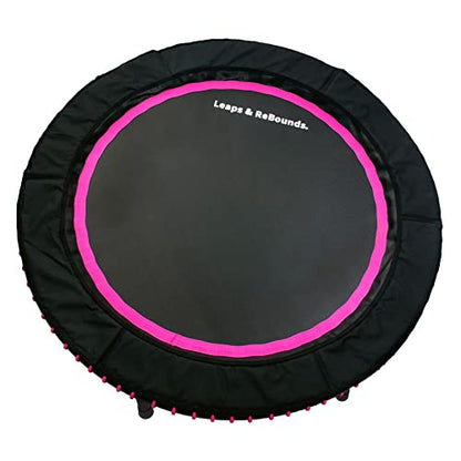 LEAPS & REBOUNDS 48" Adjustable Stability Bar Attachment with 48" Mini Fitness Trampoline and Home Gym Rebounder for Cardio Exercises, Pink