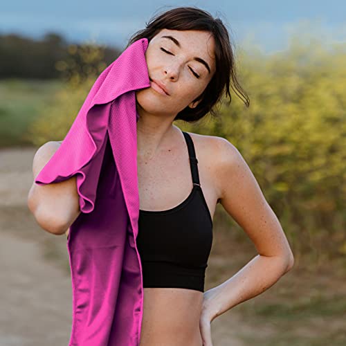 Hero Cooling Towel for Travel, Hiking, Sports, Yoga (2-Pack) Ultra Soft Microfiber 40" x 12" (Black/Pink) - color: Black/Pink
