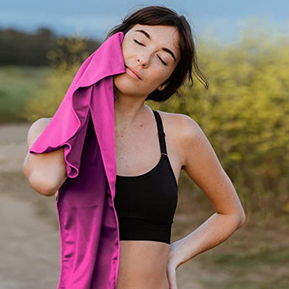 Hero Cooling Towel for Travel, Hiking, Sports, Yoga (2-Pack) Ultra Soft Microfiber 40" x 12" (Black/Pink) - color: Black/Pink