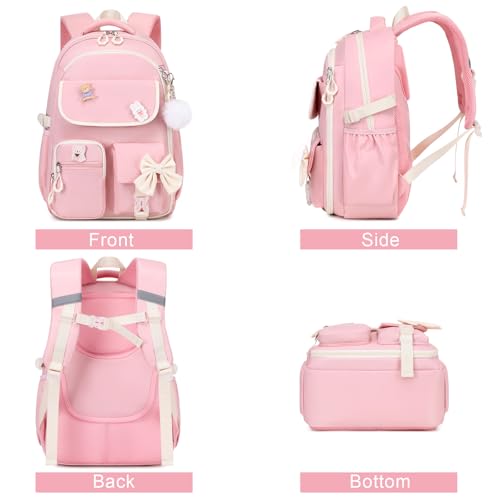 ACESAK Girls Backpack - 3PCS Backpack for Girls Cute School Backpacks for Girl Kindergarten Elementary Preschool Middle Kids School Bags with Lunch Box Pencil Case Set (Pink Beige) - color: Pink Beige
