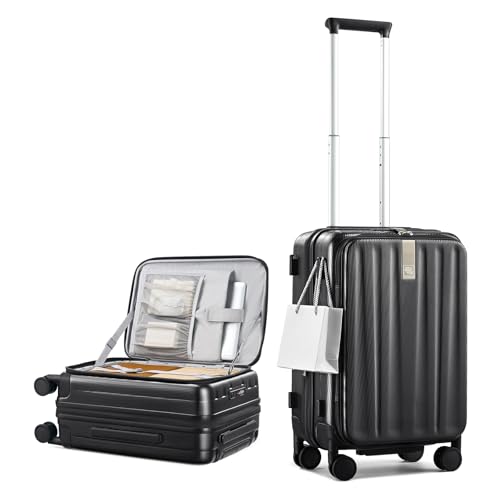 Hanke 20 Inch Expandable Carry On Luggage Airline Approved Top Opening Hard Shell Suitcases with Wheels Lightweight Travel Luggage Carry On Suitcase for Woman Men-Jet Black - color: Jet Black, size: 20 Inch Expandable