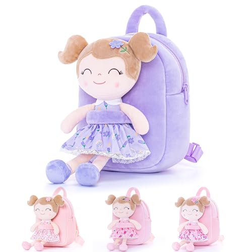 Gloveleya Toddler Backpack Baby Girl Gift Kids Backpack Plush Bag Diaper Bag Plush Printed Violet - color: A013 Printed Violet Backpack, size: 9 inches