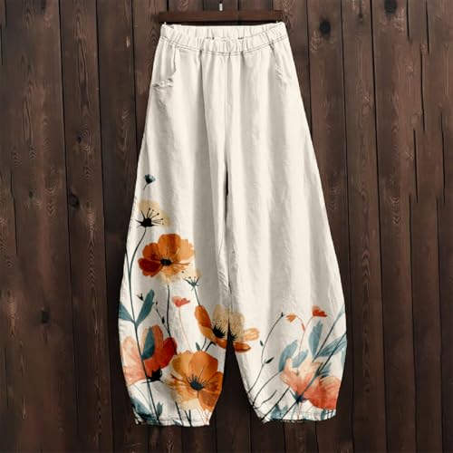 LOAIHA Women's Baggy Pants Elastic Waist Floral Wide Leg Yoga Sweatpants Harem Pant Lantern Trousers with Pockets - color: Boho10, size: Large