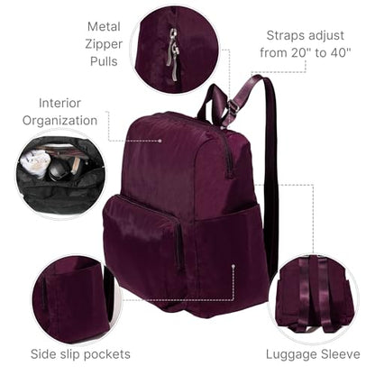 Baggallini Women's Carryall Packable Backpack, Mulberry - color: Mulberry