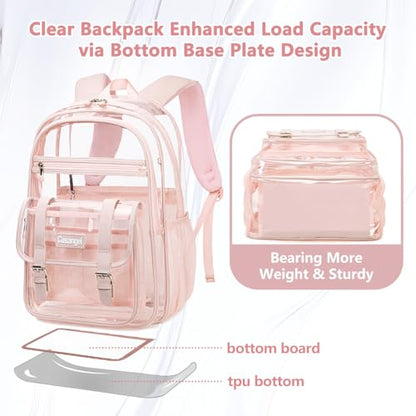 Cusangel TPU Pink Clear backpack for Girls women,18" See Through Heavy Duty Bookbag,warehouses, school and other security check locations (Pink) - color: Pink-18in