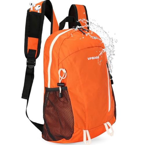 VPBAGE 15L Water-resistant Hiking Daypack, Small Backpack Travel Outdoor, Lightweight Day Pack with Tool Loops - color: Orange