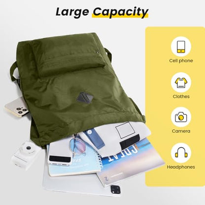 Vorspack Drawstring Backpack Water Resistant String Bag Sports Gym Sack with Side Pocket for Men Women - color: 02-green