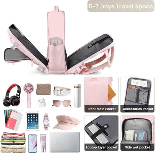 Travel Backpack for Women, Carry On Backpack, TSA 15.6inch Laptop Backpack Flight Approved, College Nurse Bag Casual Daypack for Weekender Business Hiking, Pink - color: Pink