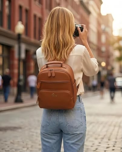 Small Camera Backpack, Classic PU Leather for DSLR, Professional Camera Bag for Photographers with 11 Inch Pad/Tablet Compartment, 10L Brown - color: Brown