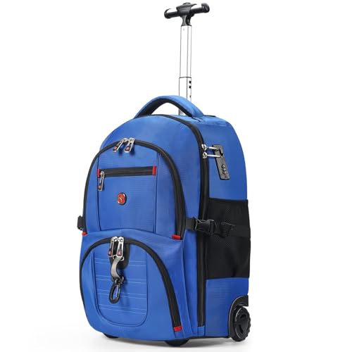 star cloud 21x14x9 Rolling Backpack with Wheels - Water-Resistant, 17.3" Laptop Compartment, Ideal Carry-On for Overnight Travel, College, Work - Wheeled Business Backpack for Adults (Blue) - color: Blue, size: Large (21 x 14 x 9 inch, 45L)