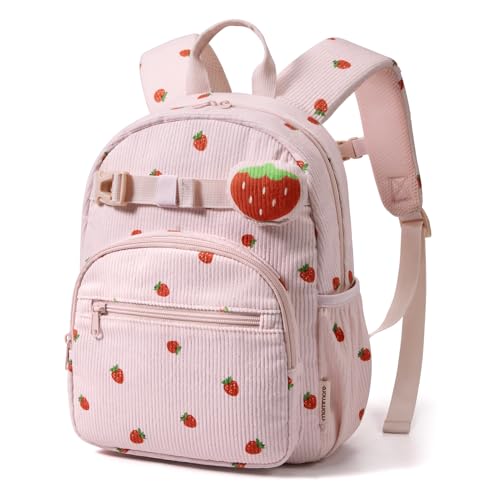 mommore Toddler Backpack for Girls 2-4, Corduroy Girls Backpack Kids Bookbag for School, 13" H Cute Preschool Kindergarten Daypack - Strawberry - color: Strawberry, style: Backpack