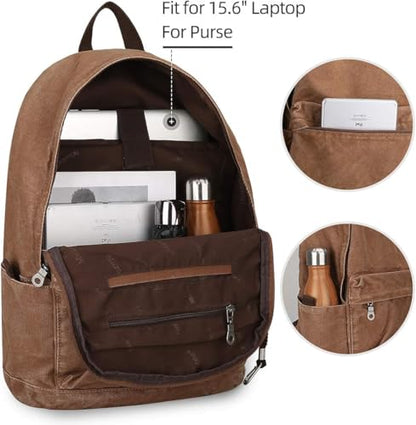 Muzee Canvas Backpack for Women and Men, Lightweight Classic Laptop Backpack with USB Charging Port for School, Travel and Daily Use, Khaki - color: Khaki