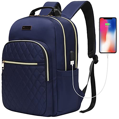 Modoker Vintage Canvas Backpack with USB Port, Fits 15.6 Inch Laptop - color: Quilted Blue