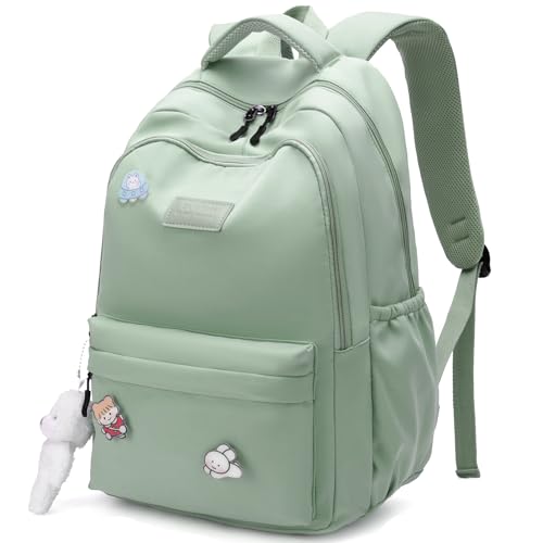 School Backpack for Teen Girls Cute Bookbag for High Middle School College Aesthetic Laptop Back Pack,Green - color: Green