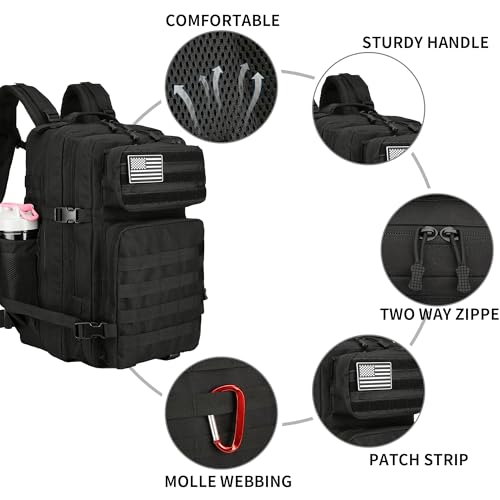 Lovelinks21 45L Tactical Assault Backpack 3 day assault pack with Molle Waterproof backpack Rucksack for Tactical Backpacks (Black-2) - color: Black-2